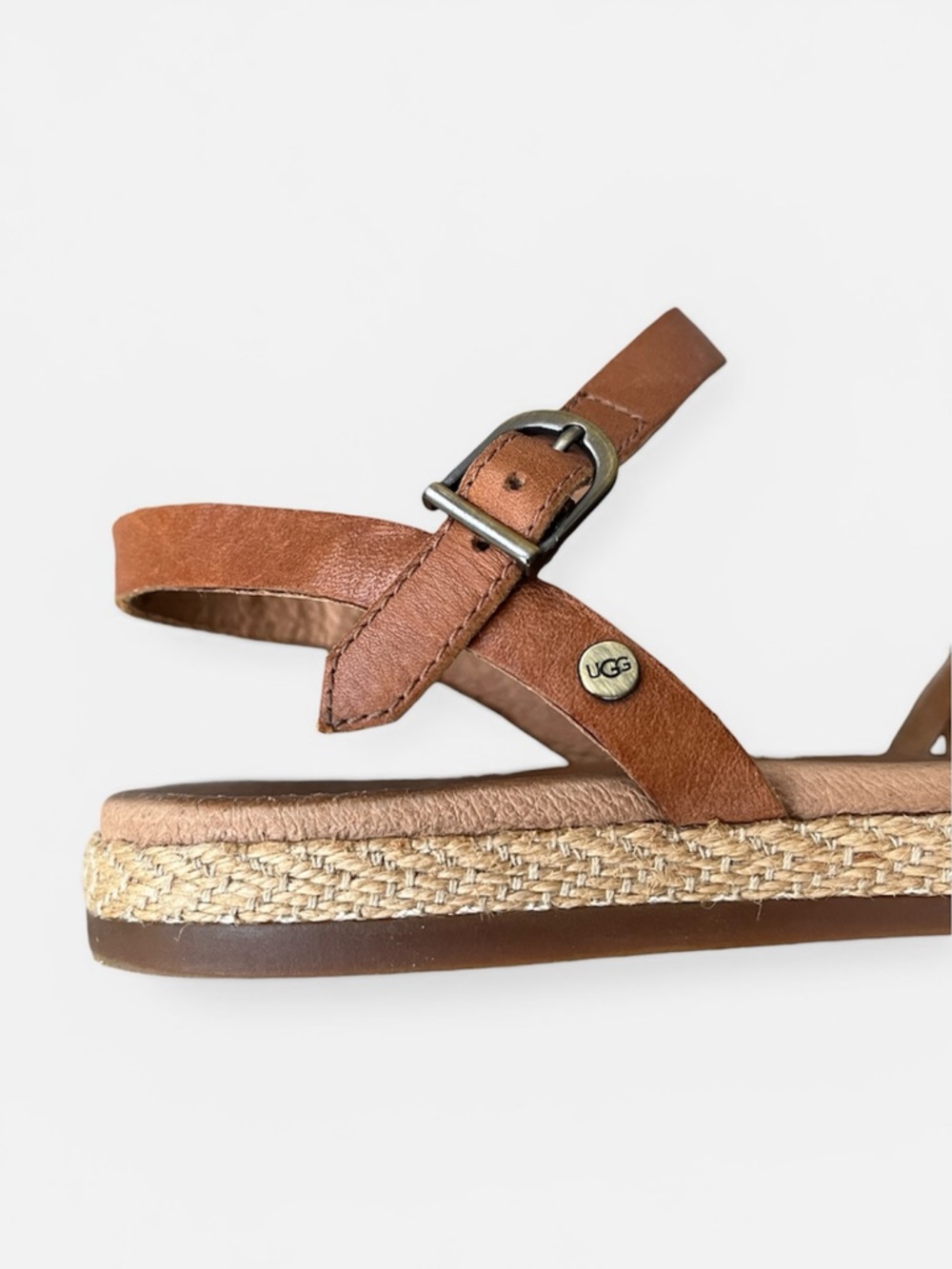UGG Cognac Leather Strappy Flat Sandals - Picture 10 of 13